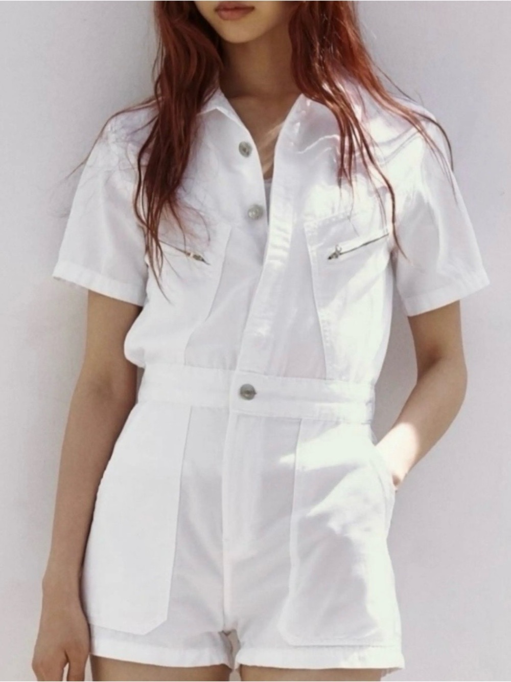 Zara White Collared Button-Up Romper